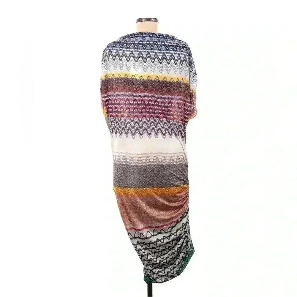 MISSONI Mini Dress Knit Chevron Boatneck 44 8 L Multicolor Midi Short Fitted - Picture 9 of 12